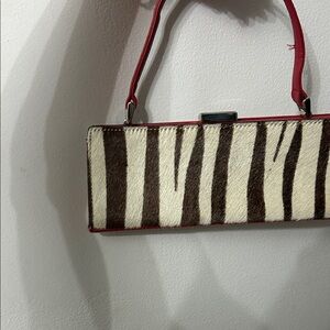 Adrienne Vittadini Zebra Print Clutch with Red Trim